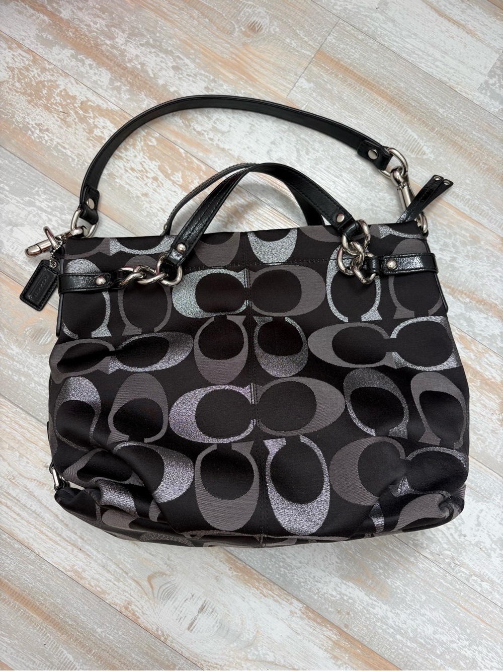 Coach Black and Silver Signature Shoulder Bag